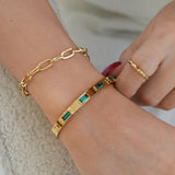 Bracelete Cristais Navete Verde Banhado em Ouro 18K