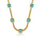 Colar Malha Pedra Aqua Banhado em Ouro 18K