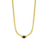 Colar Malha Pedra Ônix Banhado em Ouro 18K