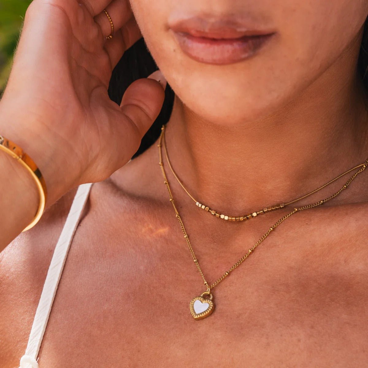 Mix de Colares Coração Marmorizado Banhado em Ouro 18K