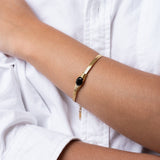 Pulseira Malha Pedra Ônix Banhado em Ouro 18K